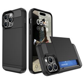 Slide Cover med Kortholder til iPhone 15 Plus-Sort