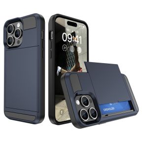 Slide Cover med Kortholder til iPhone 15 Plus-Mørkeblå