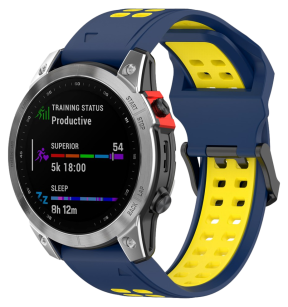Cavum Silikone Rem til Garmin Fenix 7 / 7 Pro / 7 Solar-Blå / Gul