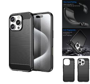 iPhone 16 Pro sort cover med kulfibertekstur forfra