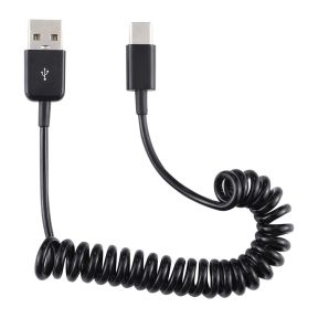 USB-A til USB-C Kabel - spiralkabel til opladning - Sort