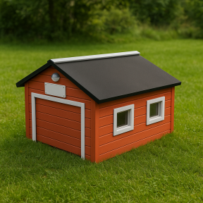 COMPACT Hus / Garage med Automatisk Port og Lys til Robotplæneklipper, Rød -  82 x 69 cm (Dørmål 55x31cm)