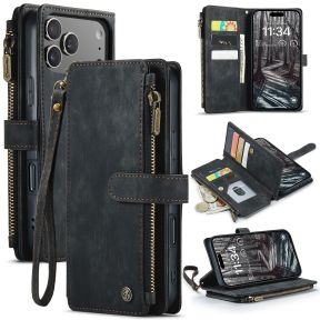 iPhone 17 Pro Max Sort Flip Cover i Læder med Kortholder og Lomme