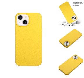 Gul iPhone 14 cover i hvedestrå og TPU