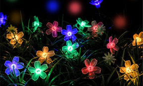 50-LED Solcelle Lyskæde med Blomster - Multifarvet