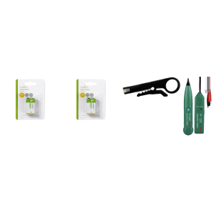 Pakke m. 2x 9V Batteri & Afisoleringsværktøj til Afgrænsningskabel & Kabelsøger til Robotplæneklipper