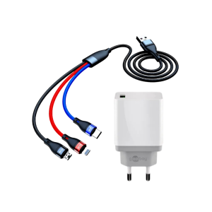 Universal 3-i-1 Hurtigoplader til fx. iPhone & Samsung