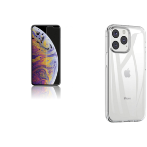 Pakke m. iPhone 11 Skærmbeskyttelse / Beskyttelsesglas & Gennemsigtig Silikone Cover til iPhone 14 Pro
