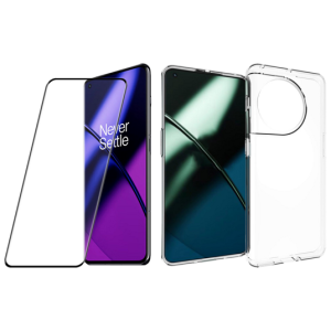Pakke m. Beskyttelsesglas / Skærmbeskyttelse / 3D Glas til OnePlus 11 5G & Gennemsigtigt Cover til OnePlus 11 5G
