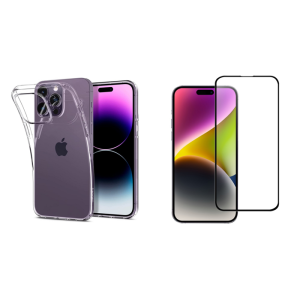 Pakke m. Gennemsigtigt Silikone Cover til iPhone 15 Pro Max & Beskyttelsesglas / Skærmbeskyttelse / 3D Glas til iPhone 15 Pro Max