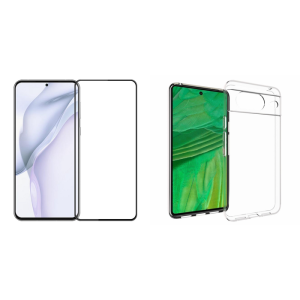 Pakke m. Beskyttelsesglas / Skærmbeskyttelse / 3D Glas til Google Pixel 8 & Gennemsigtig Silikone Cover til Google Pixel 8