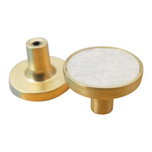32 mm Guld Møbelknop / Knage med Marmor Mønster-Hvid
