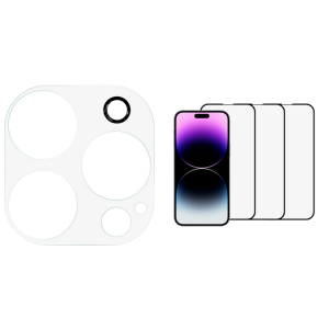 Pakke m. Kamera Skærmbeskyttelse / Beskyttelsesglas til iPhone 14 Pro / Pro Max & 3 stk. 3D Skærmbeskyttelse / Beskyttelsesglas til iPhone 14 Pro Max