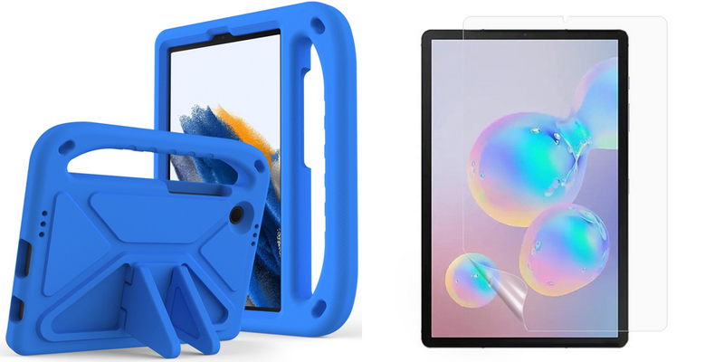 Pakke m. 1stk Børne Cover med Stand til Samsung Galaxy Tab A9-Blå & 1stk Skærmbeskyttelse / Film til Samsung Galaxy Tab A9
