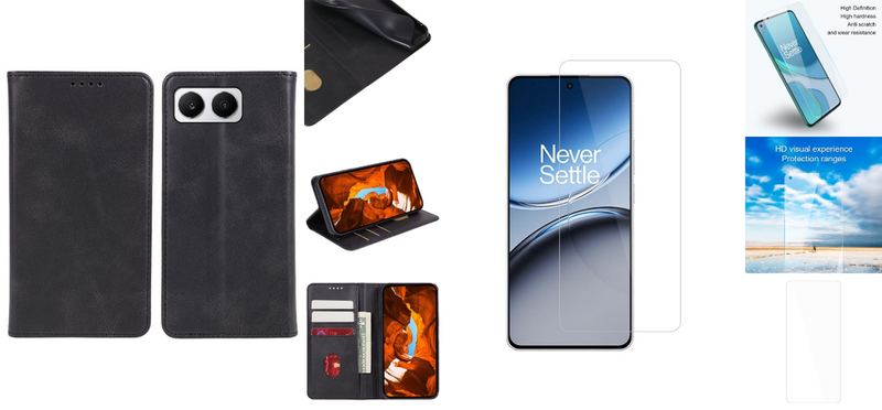Pakke m. 1stk OnePlus Nord 4 Graviera Flip Cover - Sort & 1stk OnePlus Nord 4 Beskyttelsesglas - Ridse- og Støvsikker