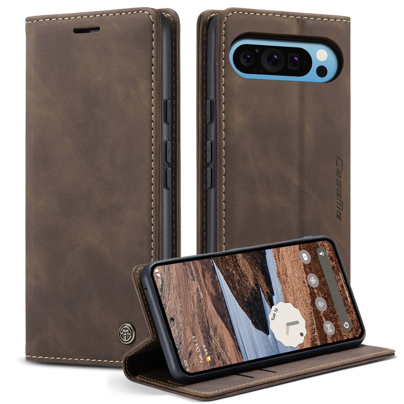 Google Pixel 10 Pro XL Flip Cover i Kunstlæder med Stativfunktion - Brun