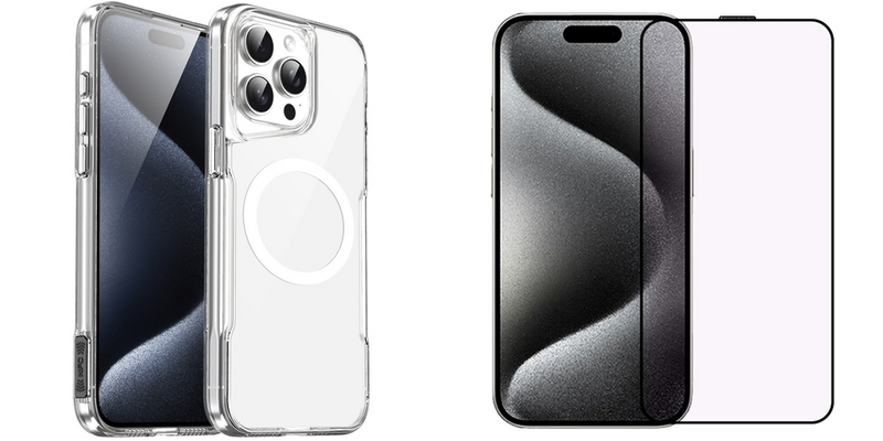 Pakke m. 1stk iPhone 16 Pro Magsafe Cover - Gennemsigtig & 1stk iPhone 16 Pro Beskyttelsesglas / Skærmbeskyttelse / 3D Glas