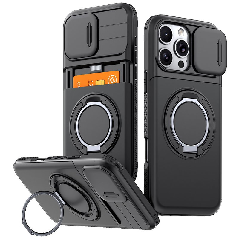 iPhone 16 Pro Cover - med kamerabeskyttelse & kortholder - Sort