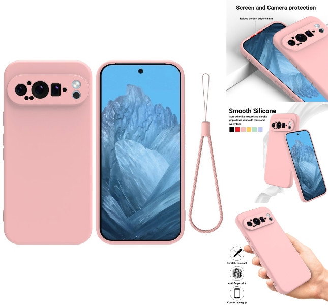 Google Pixel 9 Pro mobilcover i rosa med håndledsrem