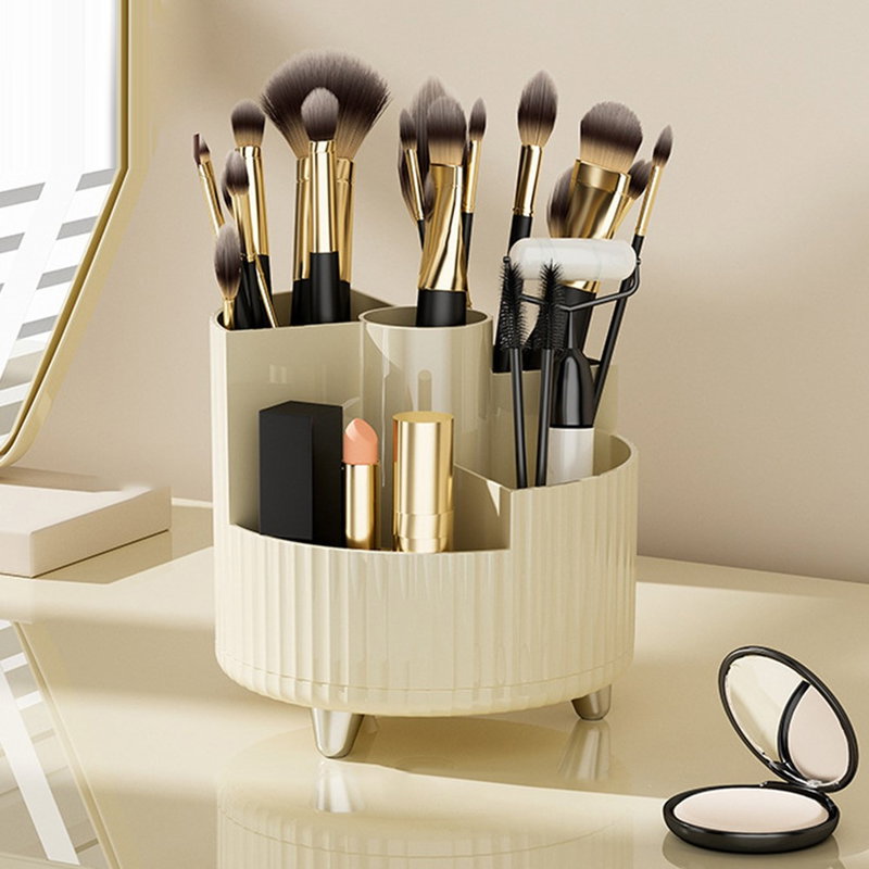 Makeup Organizer med drejbar børsteholder – Opbevaring til kosmetik og tilbehør - Beige / Roterende rack