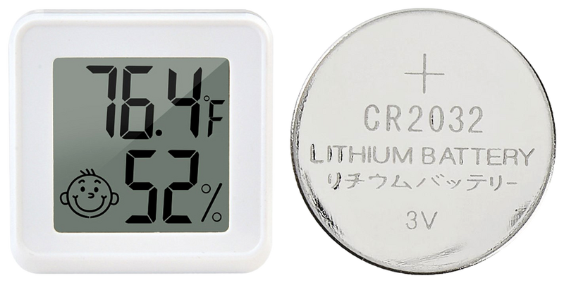 Pakke m. 1x 4 stk Trådløs Mini Indendørs Digitalt Termometer / Hygrometer med App & 1x 2x CR2032 Knapcelle Batteri