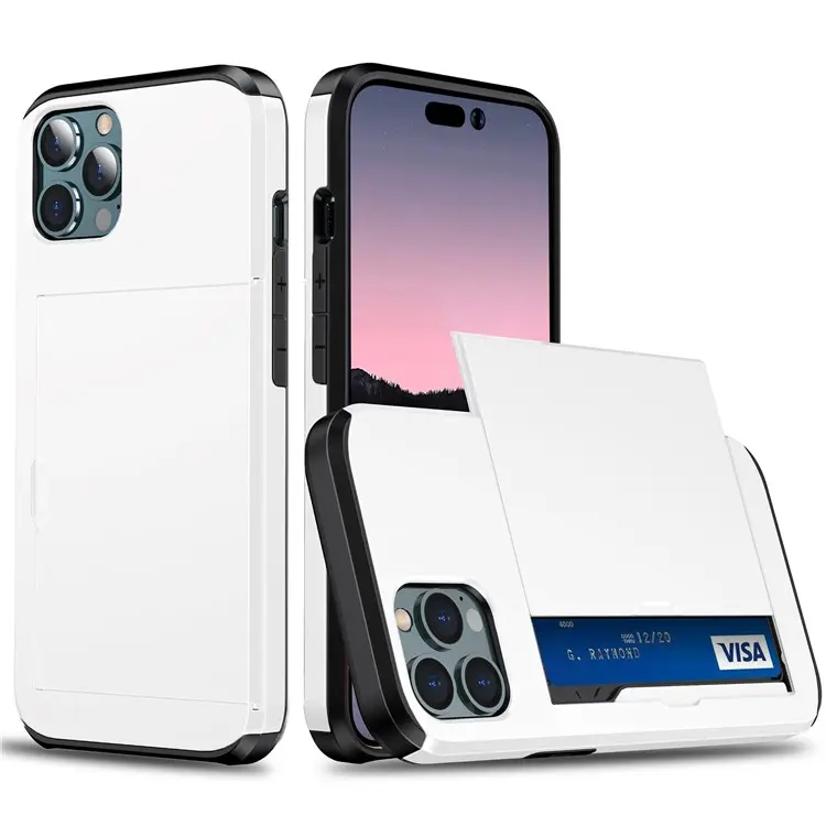 Slide Cover med Kortholder til iPhone 15 Pro-Hvid