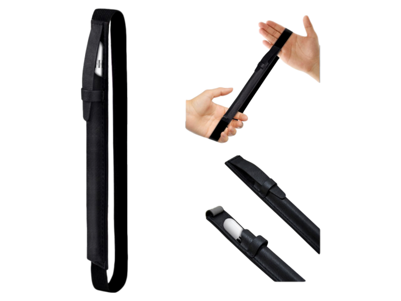 Læder Etui til Apple Pencil med elastisk bånd-Sort