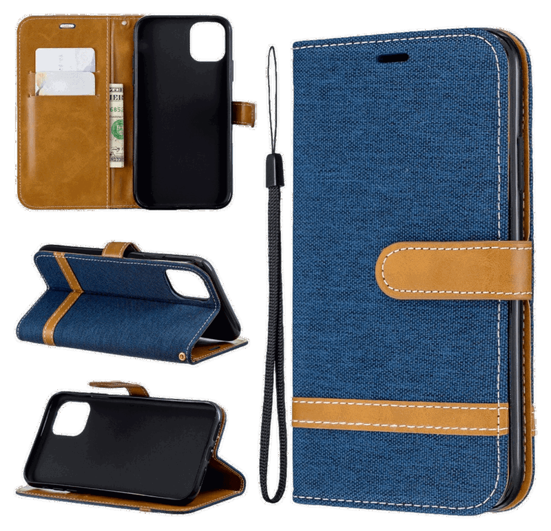 Denim Flip Cover til iPhone 11-Mørkeblå