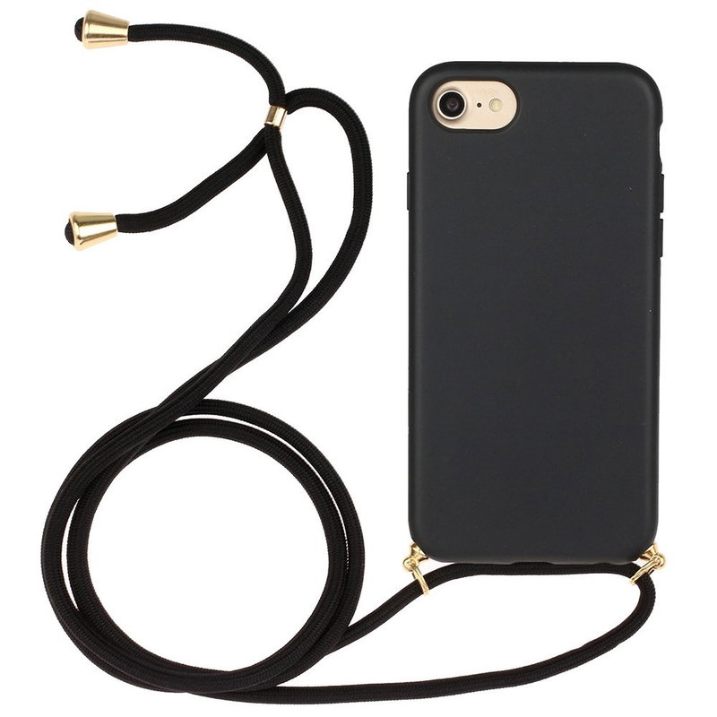 Silikone Cover med Snor til iPhone 7 / 8 / SE (2020) - Sort