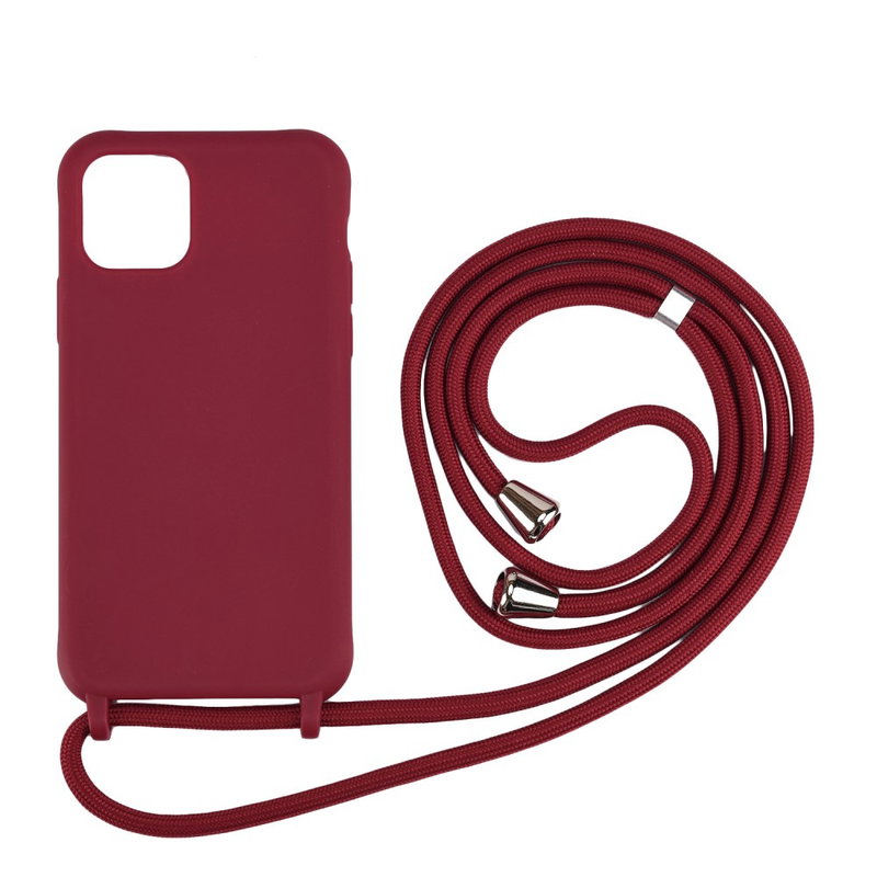 Silikone Cover med Snor til iPhone 11 -Mørkerød
