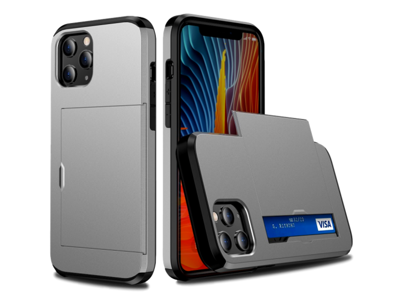 Slide Kortholder Cover til iPhone 12 Pro Max -Grå
