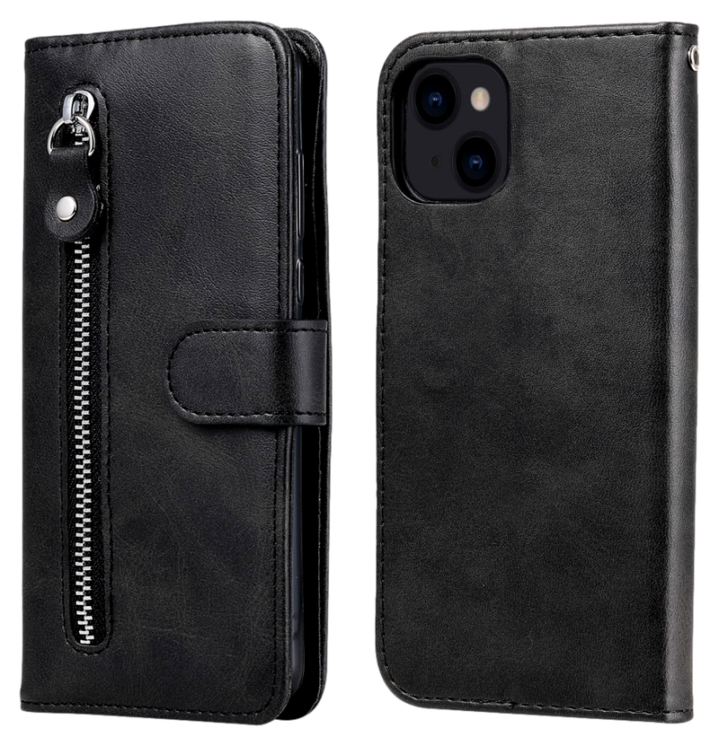 Zipper Flip Cover til iPhone 13-Sort