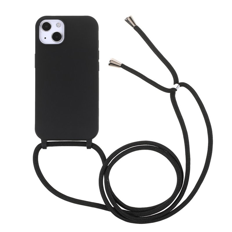 Silikone Cover med Snor til iPhone 13 Mini-Sort