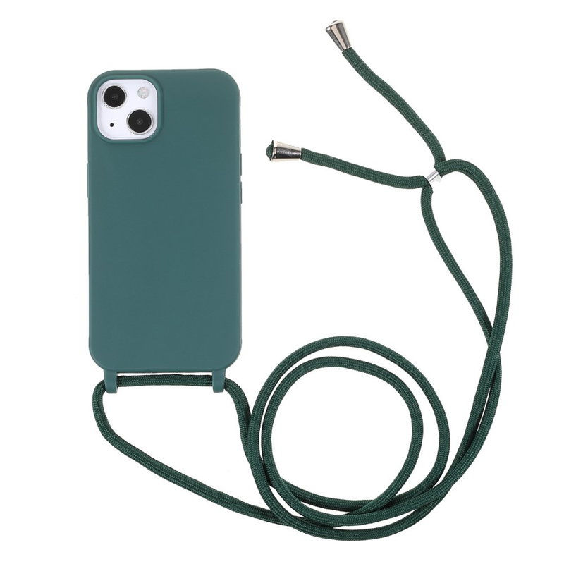 Silikone Cover med Snor til iPhone 13 Mini-Mørkegrøn
