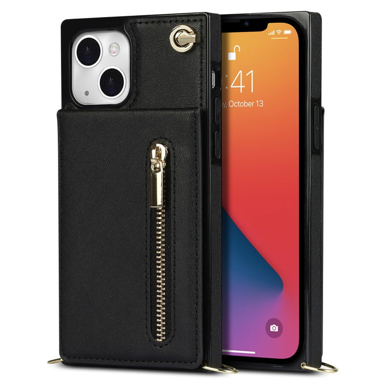 Læder Mobilpung / Taske Cover med Snor til iPhone 13