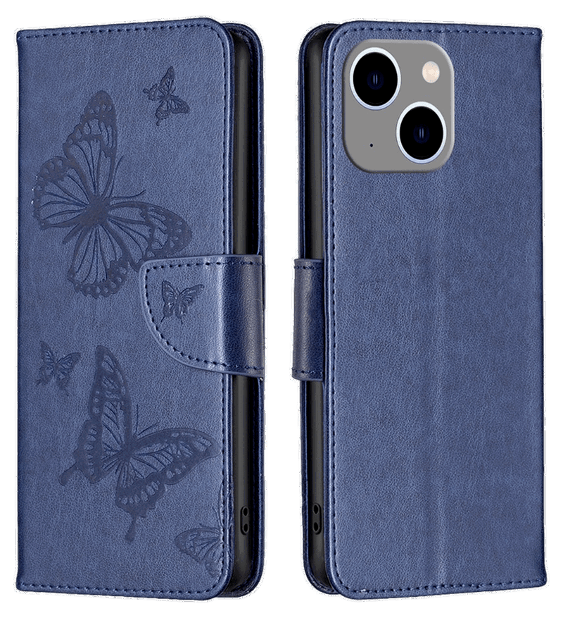 Papillo Læder Flip Cover til iPhone 14 Plus-Blå