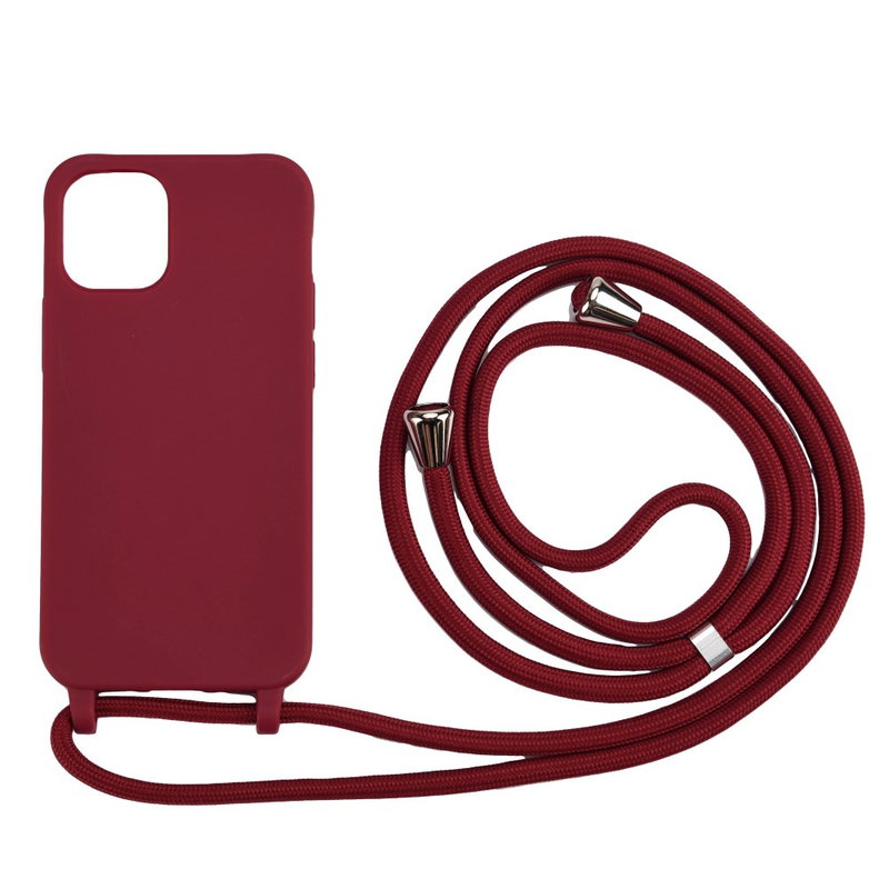 Silikone Cover med Snor til iPhone 12 / 12 Pro-Mørkerød