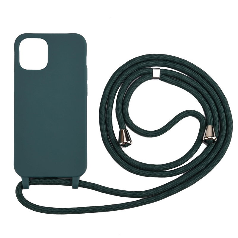 Silikone Cover med Snor til iPhone 12 / 12 Pro-Mørkegrøn