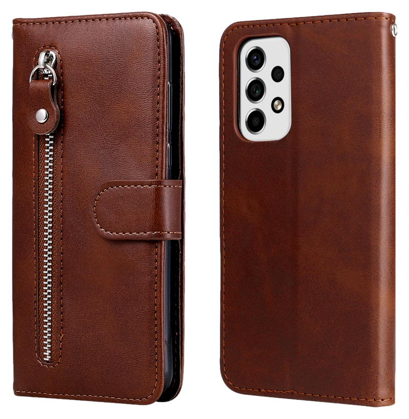 Zipper Flip Cover til Samsung Galaxy A53 5G-Brun