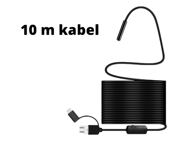 Vandtæt 3-i-1 Inspektionskamera m. Micro USB, Type-C & USB-10 Meter 