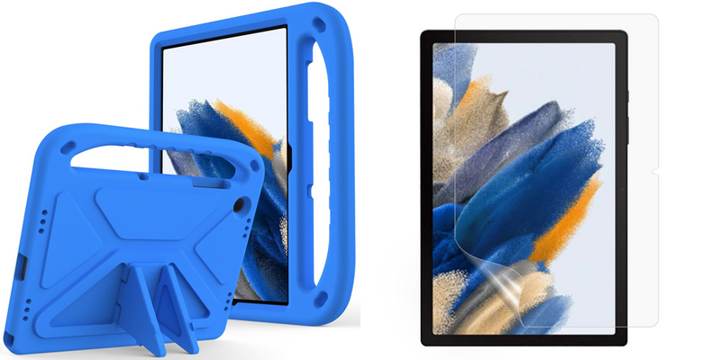 Pakke m. 1stk Børne Cover med Kickstand til Samsung Galaxy Tab A9+-Blå & 1stk Film / Skærmbeskyttelse til Samsung Galaxy Tab A9+
