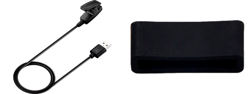 Pakke m. 1stk Oplader kabel til Garmin Forerunner 30 / 35 / 230 / 235 / 630 / 645 / 735XT / Vivomove HR & Approach S20 & 1stk Gummistrop / Remholder til Urrem - 22 mm