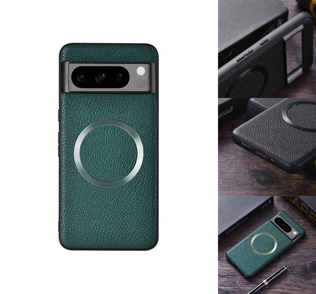 Google Pixel 8 Pro Magnetisk Læder Cover Grøn forside