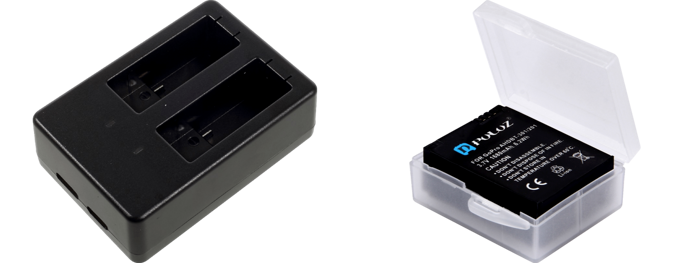 Pakke m. Dobbelt batteri-oplader til GoPro HERO 5 / 6 / 7 / 8 & Batteri-Etui til GoPro Hero 8 / 7/ 6/ 5 / 3 / 3+