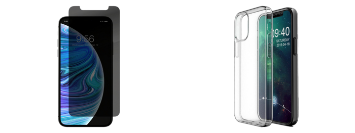 Pakke m. Skærmbeskyttelse / Privacy Glas til iPhone 12 Mini & Transparent TPU Cover til iPhone 12 Mini