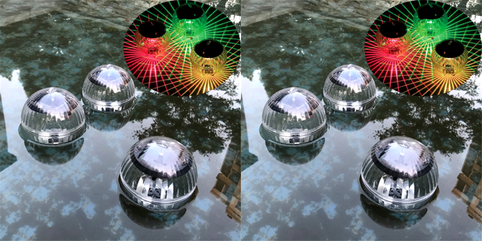 2x Flydende Solcelle LED Lampe til pool/Havedam