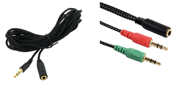 Pakke m. 3 Meter Aux (3.5mm Jack) Forlænger Kabel & Multi Jack til Audio / Mic Splitter