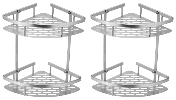 2x Dobbelt Hjørnehylde i Aluminium til Bad - 34,5 cm