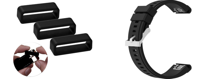 Pakke m. 3 Stk. 26mm Gummistrop / Remholder til Urrem & Silicone rem til Garmin Fenix 3 / 3 HR / 5X / 5X Plus / 6X / 6X Pro Sort