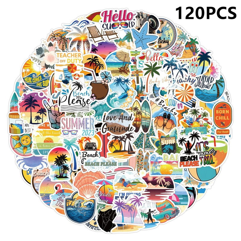 Sommer klistermærker – 120 stk. vandafvisende PVC stickers til dekoration